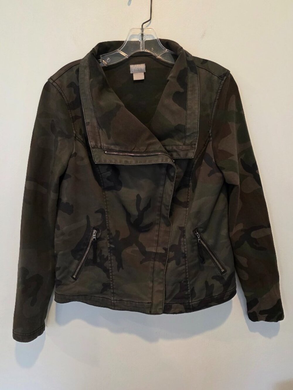 Chico's Camouflage Moto Jacket, Chico's size 0, Like New